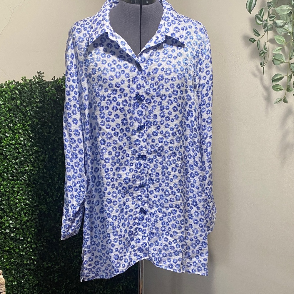 Multiples Button-Up Shirt in Blue and White